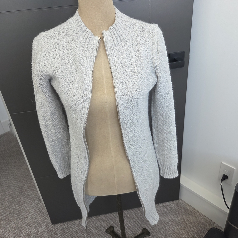 Light Gray Zip-Front Women's Sweater Cardigan